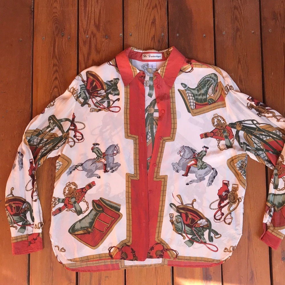Silk horse patterned blouse L